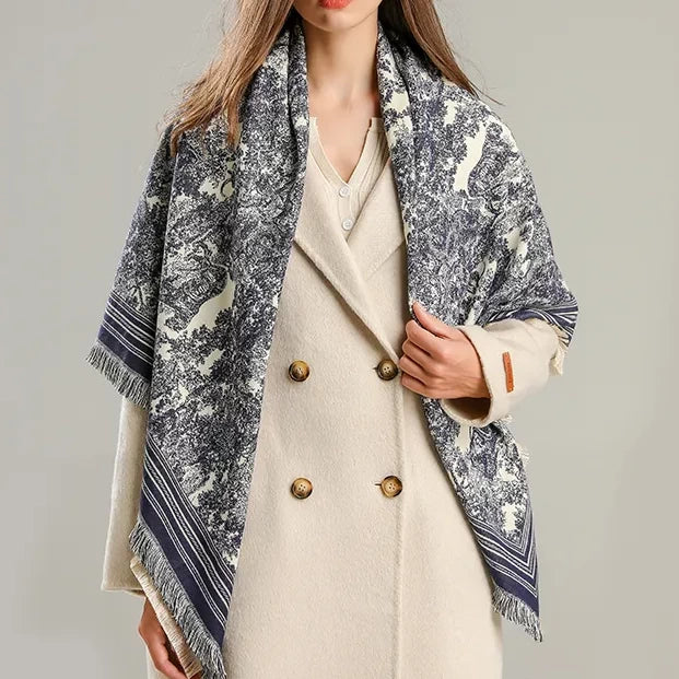 Navy White Toile de Jouy Shawl