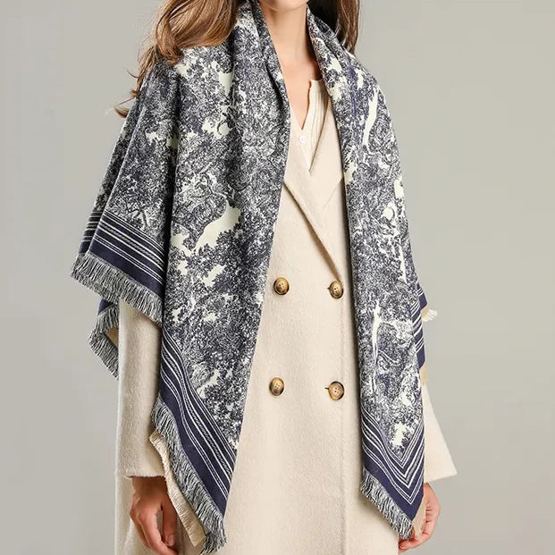 Navy White Toile de Jouy Shawl