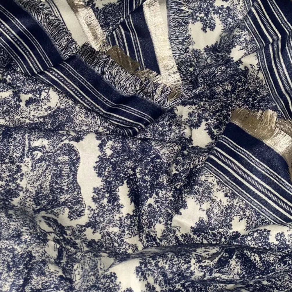 Navy White Toile de Jouy Shawl
