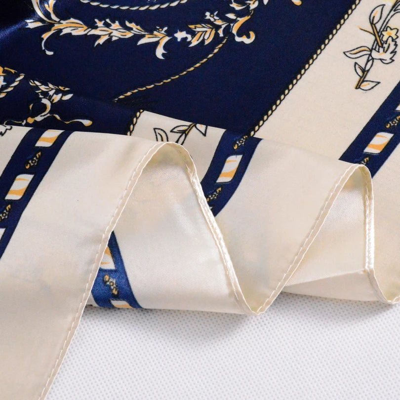 Navy Blue & White Satin Scarf