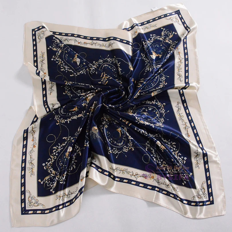 Navy Blue & White Satin Scarf