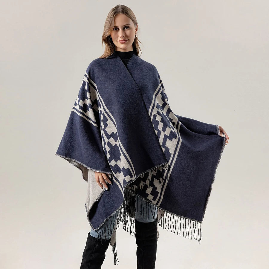 Two Colours Oversized Navy Pashmina