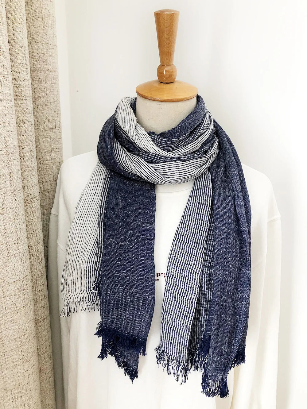 Navy Blue Textured Scarf