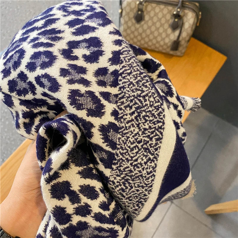 Navy White Animal Print Scarf