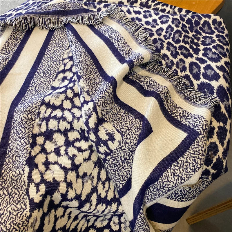 Navy White Animal Print Scarf