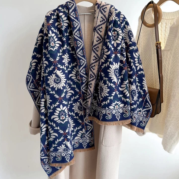 Navy & White Ethnic Motif Scarf