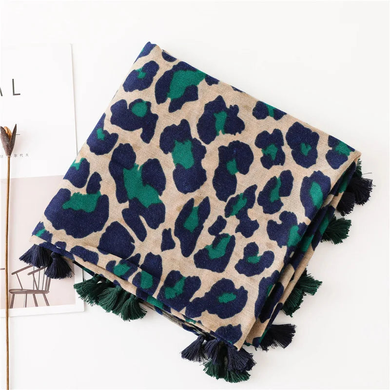 Leopard Navy, Beige and Green Scarf