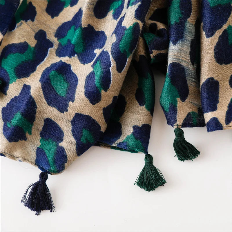 Leopard Navy, Beige and Green Scarf