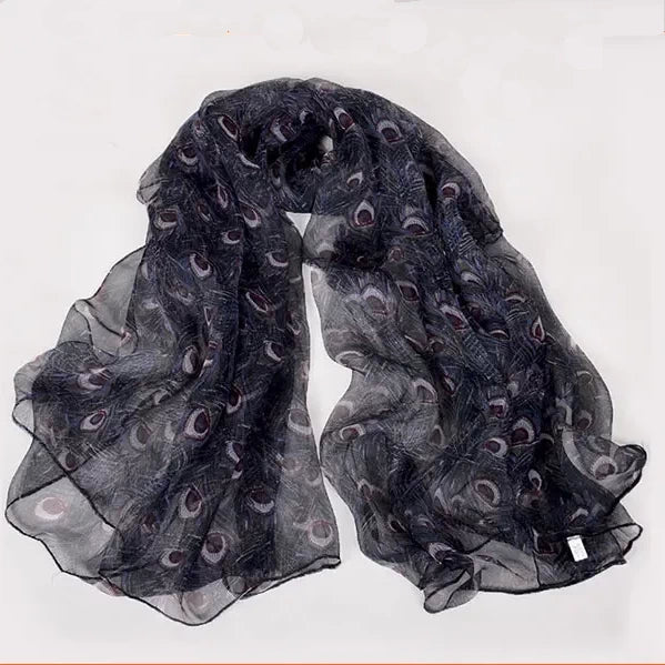 Navy Grey Real Silk Scarf