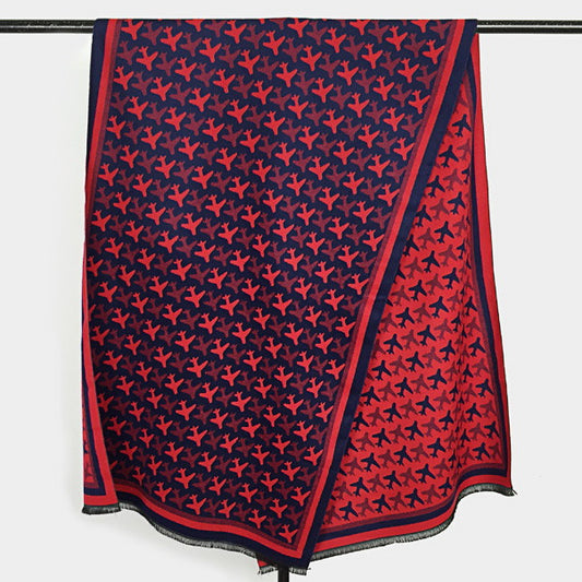 Plane Print Navy and Red Scarf
