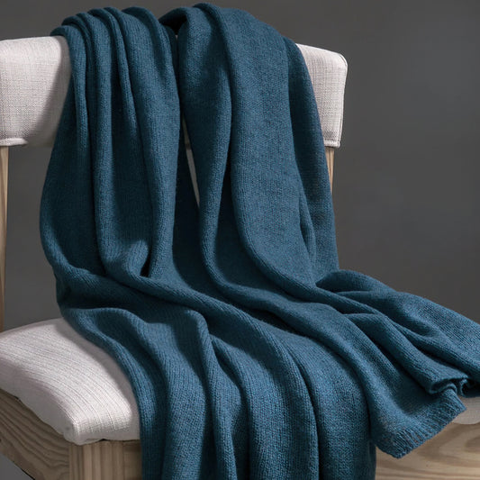 Oversized Knitted Teal / Navy Wool Scarf