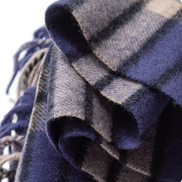 Navy Beige Plaid Scarf