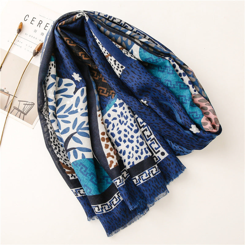 Pink & Navy Scarf with Geometrical Print