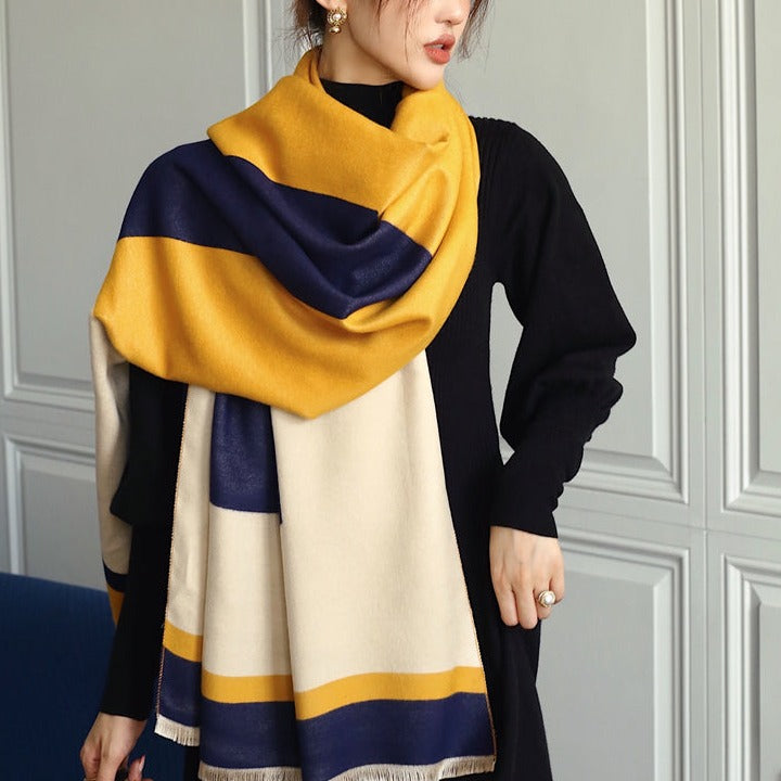 Colour Block Yellow Navy Scarf