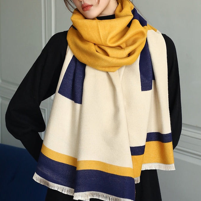 Colour Block Yellow Navy Scarf