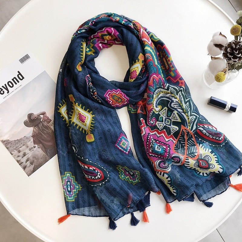 Navy Paisley Scarf