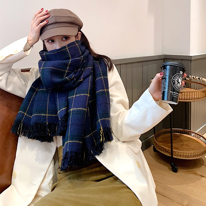 Navy & Yellow Check Blanket Scarf