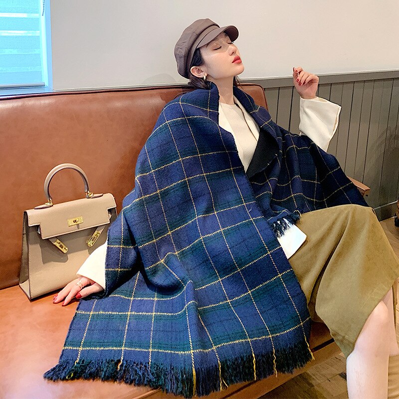 Navy & Yellow Check Blanket Scarf