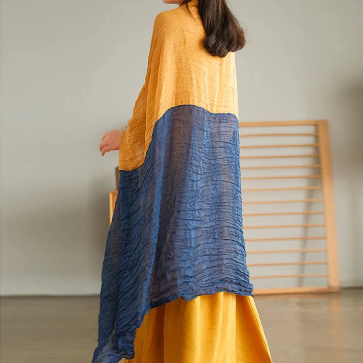 Yellow Navy Crinkle Scarf