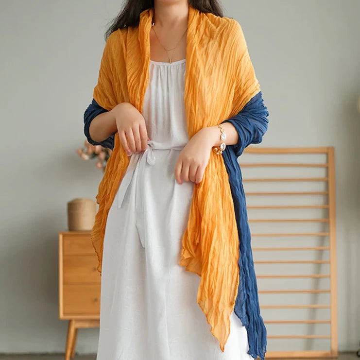 Yellow Navy Crinkle Scarf