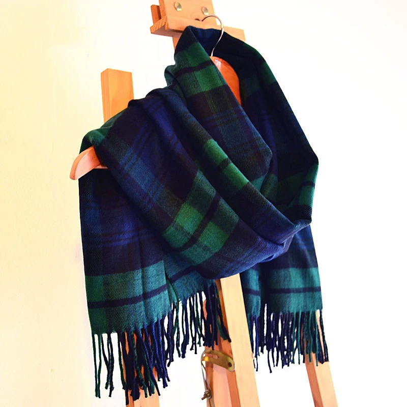 Navy Green Tartan Scarf