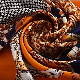 Navy Orange Real Silk Scarf