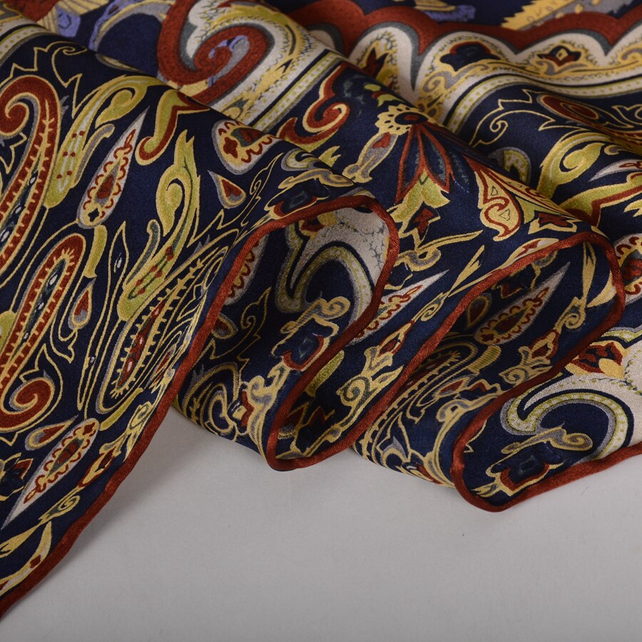 Navy Gold Mulberry Silk Scarf