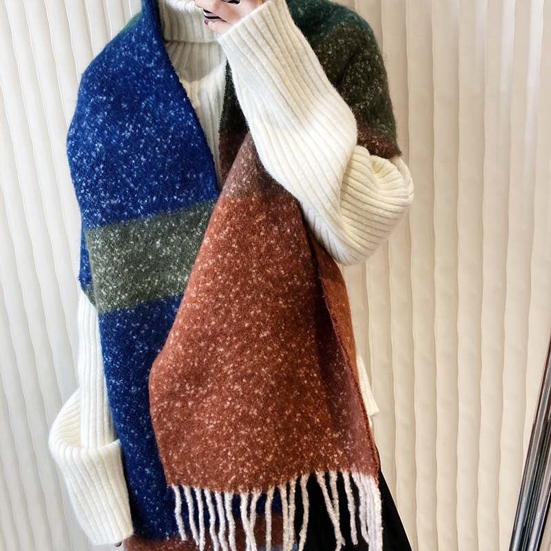 Multicoloured Navy  Green Scarf