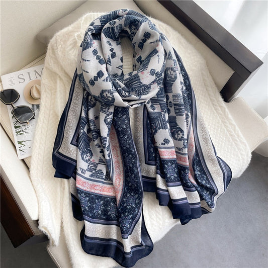 French Country Pattern Navy Scarf