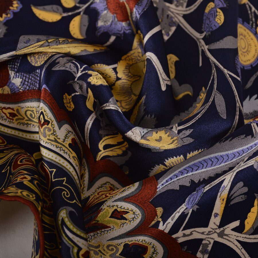 Navy Gold Mulberry Silk Scarf