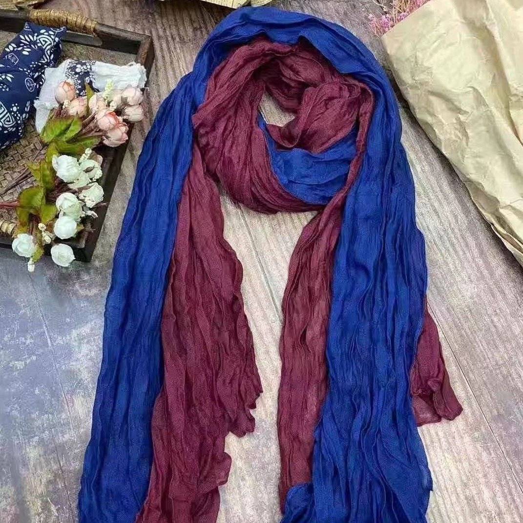 Navy & Burgundy Crinkle Scarf