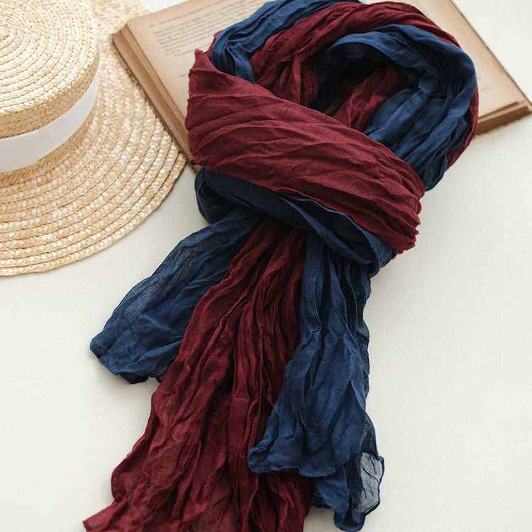 Navy & Burgundy Crinkle Scarf