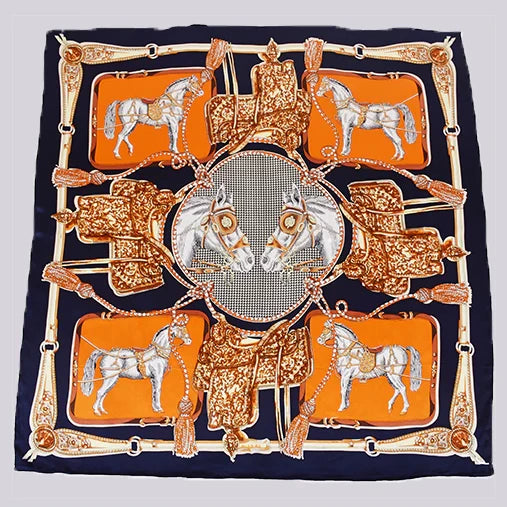 Navy Orange Real Silk Scarf