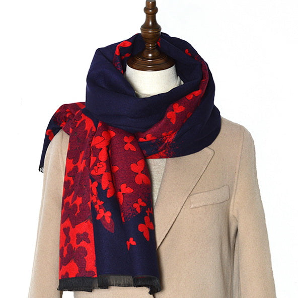 Navy Red Butterfly Scarf