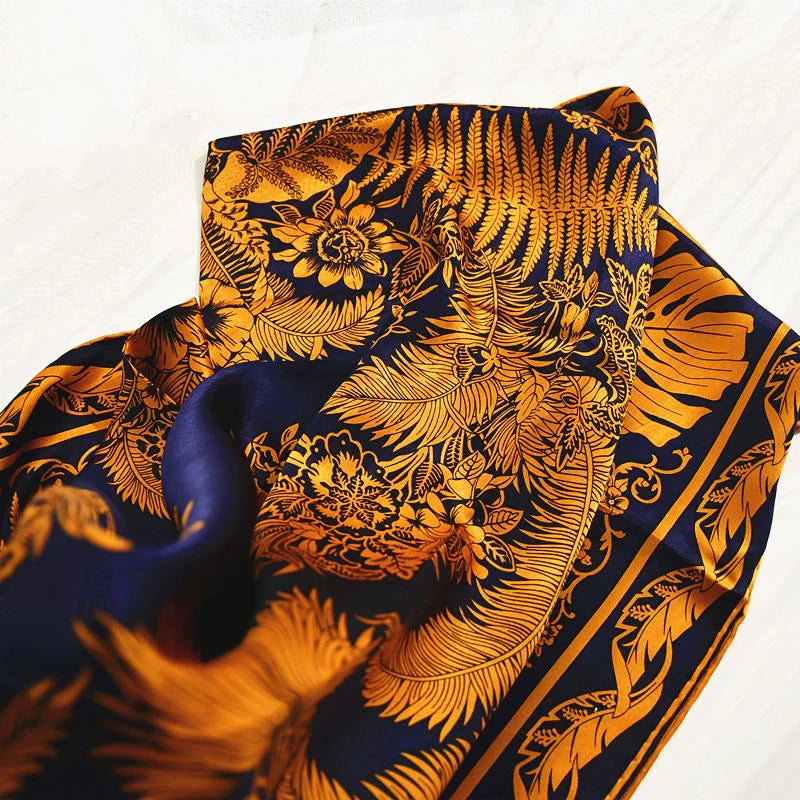 Pure Silk Orange Gold and Navy Scarf