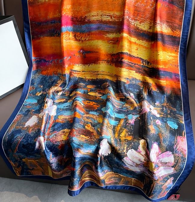 Golden Sunset Navy Art Scarf