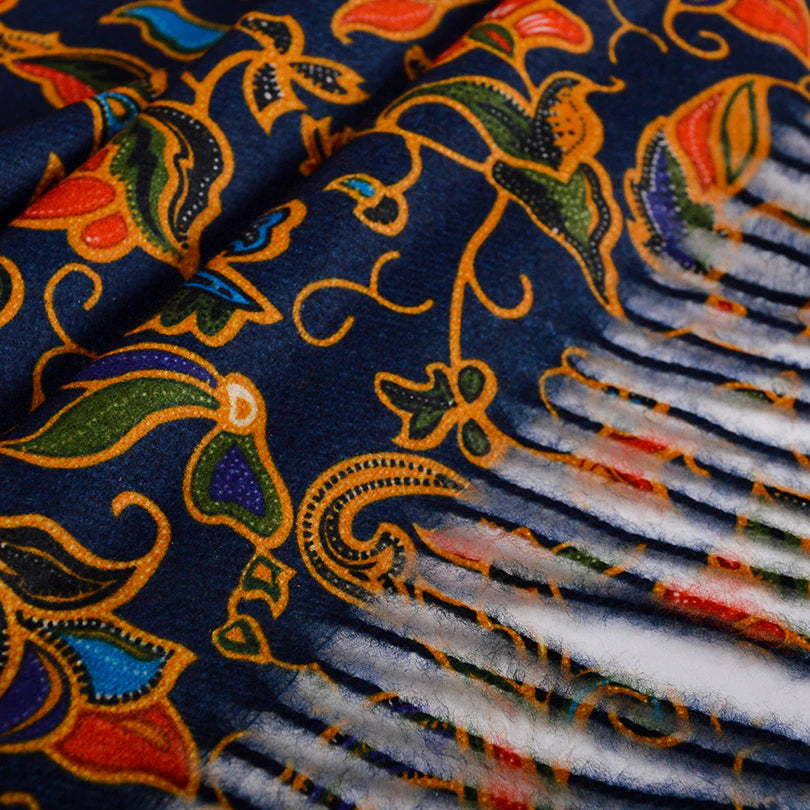 Navy Gold Pashmina Scarf