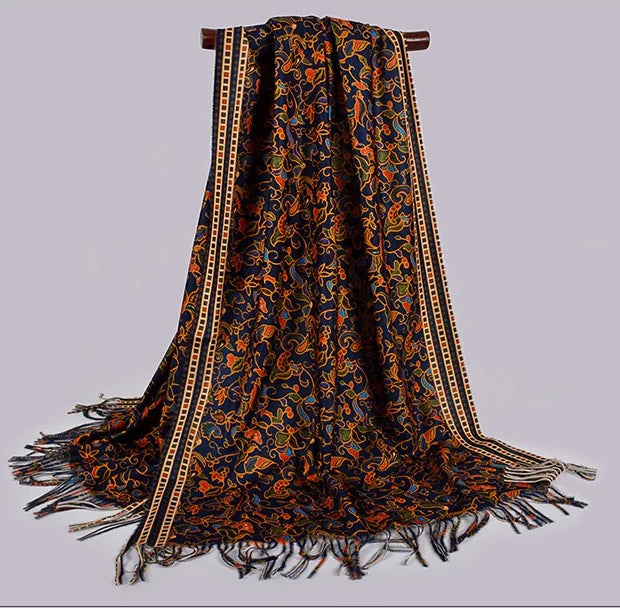 Navy Gold Pashmina Scarf