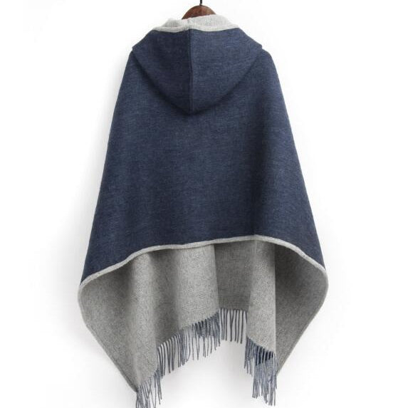 Navy Grey Reversible Scarf with Hood