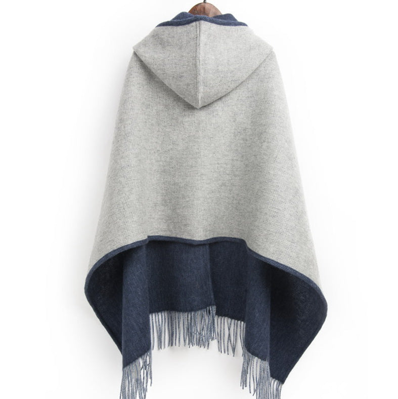 Navy Grey Reversible Scarf with Hood