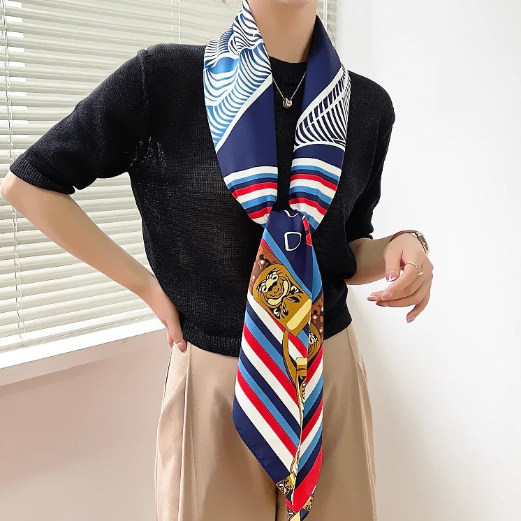 Navy Red Horse Print Scarf