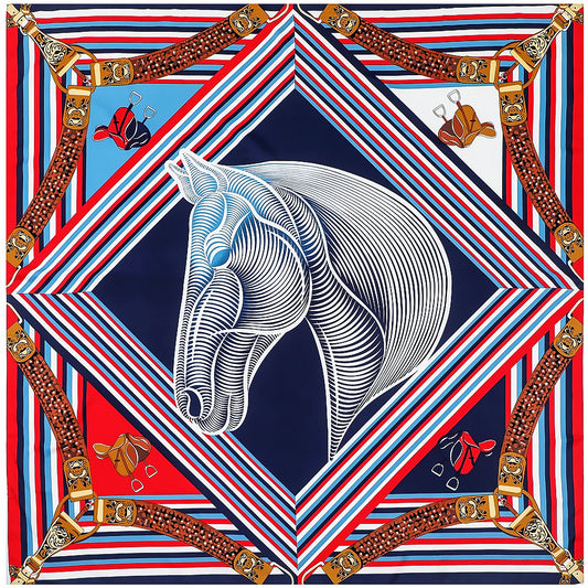 Navy Red Horse Print Scarf