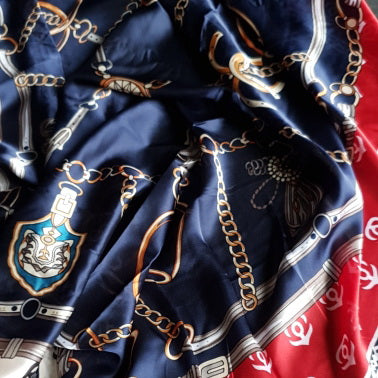 Printed Chains Scarf in Navy and Red