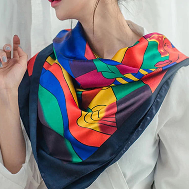 Large Square Navy Red Scarf