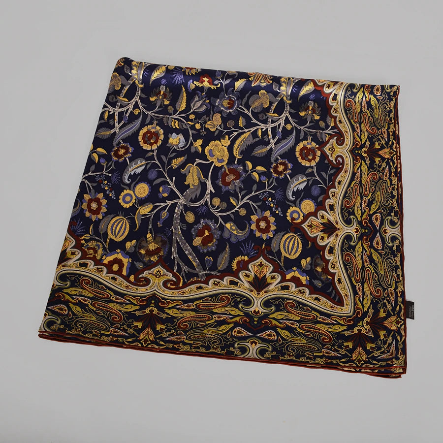 Navy Gold Mulberry Silk Scarf