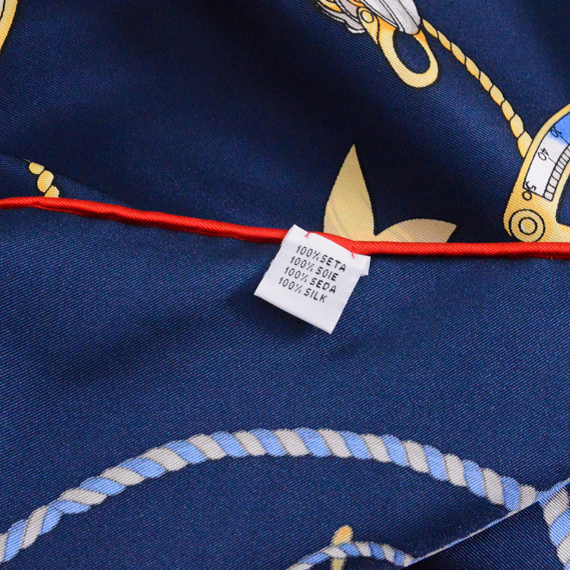 Navy Silk Scarf with Nautical Accents