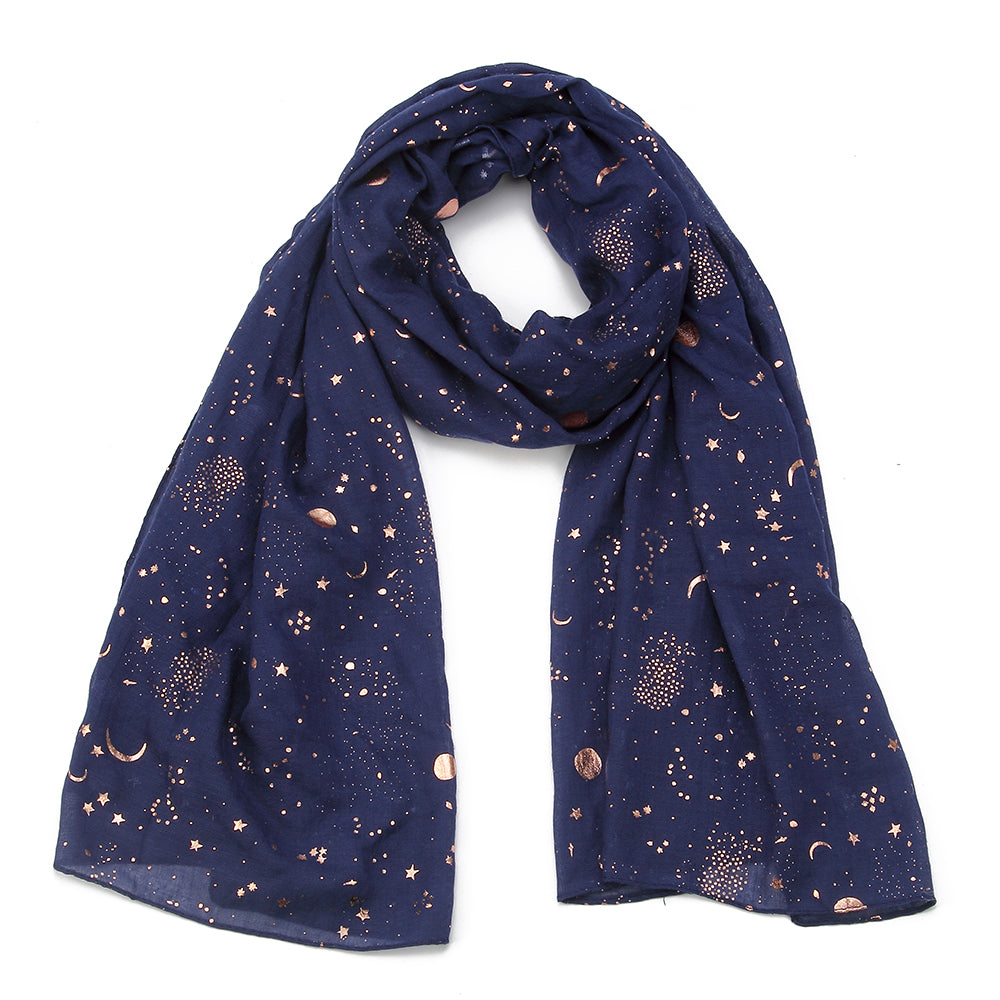Lightweight navy scarf with gold details