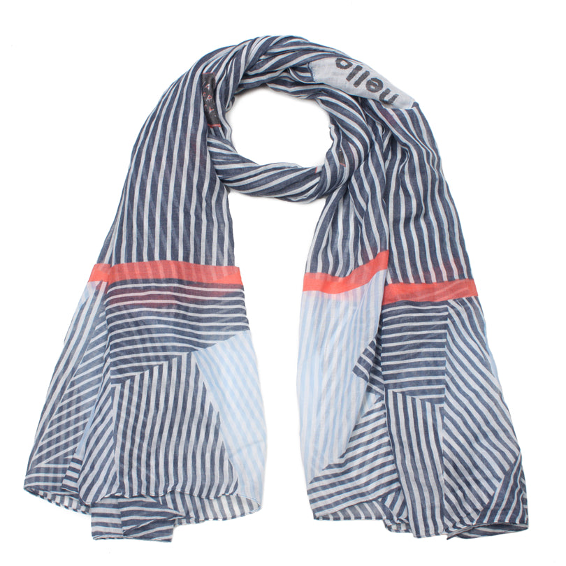 Stripe Navy Scarf with Neon Orange Accents