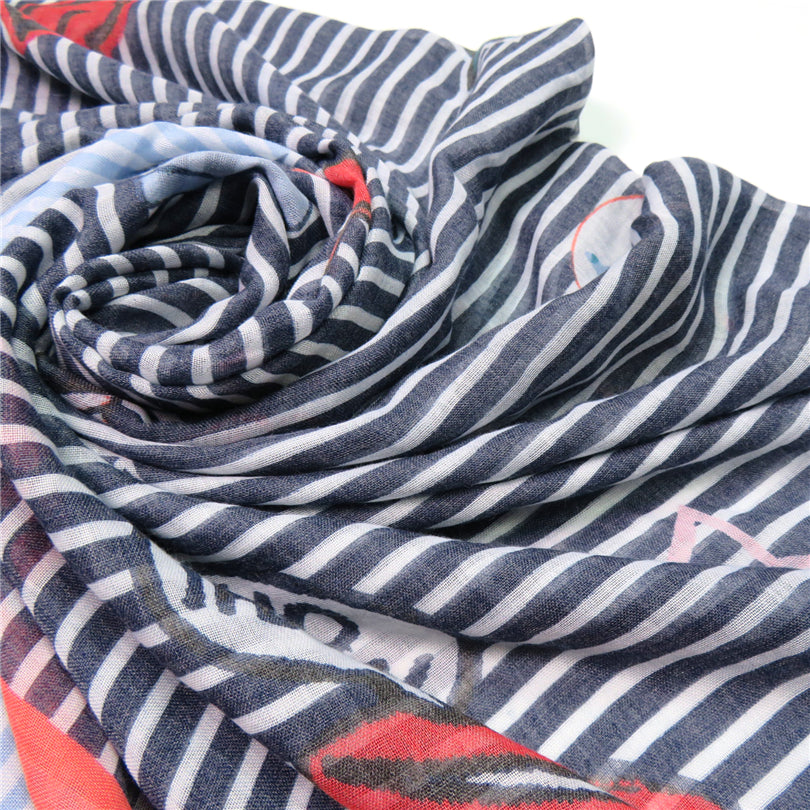 Stripe Navy Scarf with Neon Orange Accents