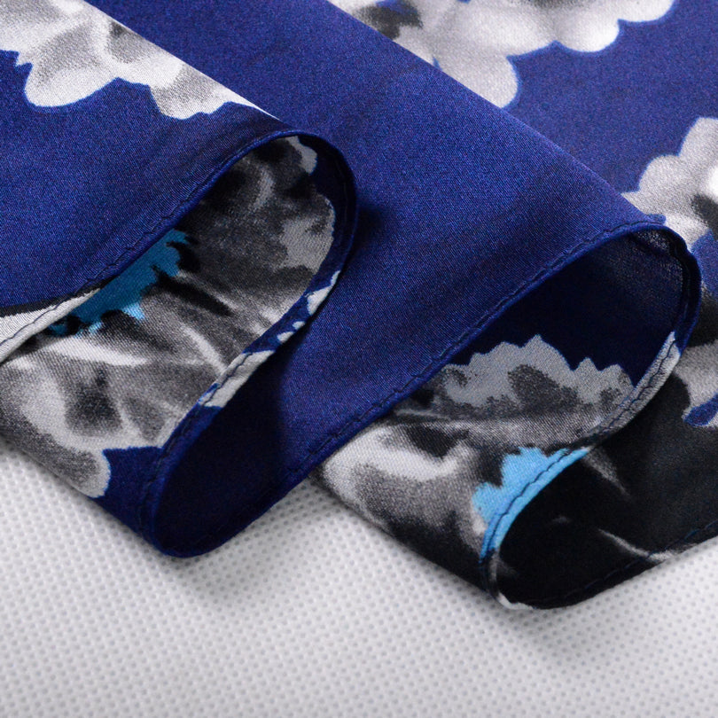 Silk navy shawl with floral print